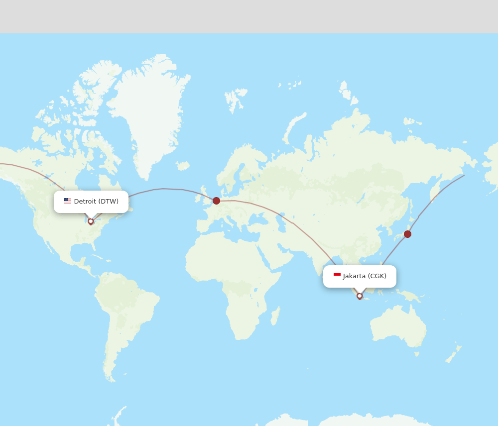 DTW to CGK flights and routes map
