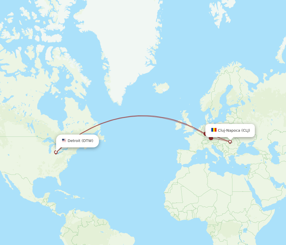 DTW-CLJ flight routes