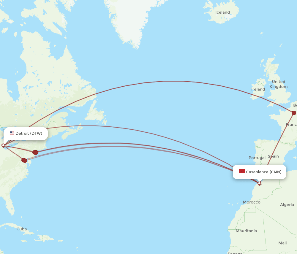 DTW-CMN flight routes