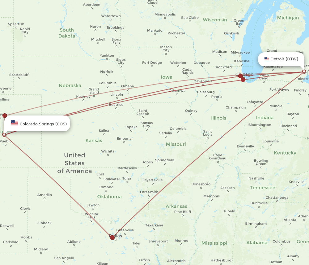 DTW-COS flight routes