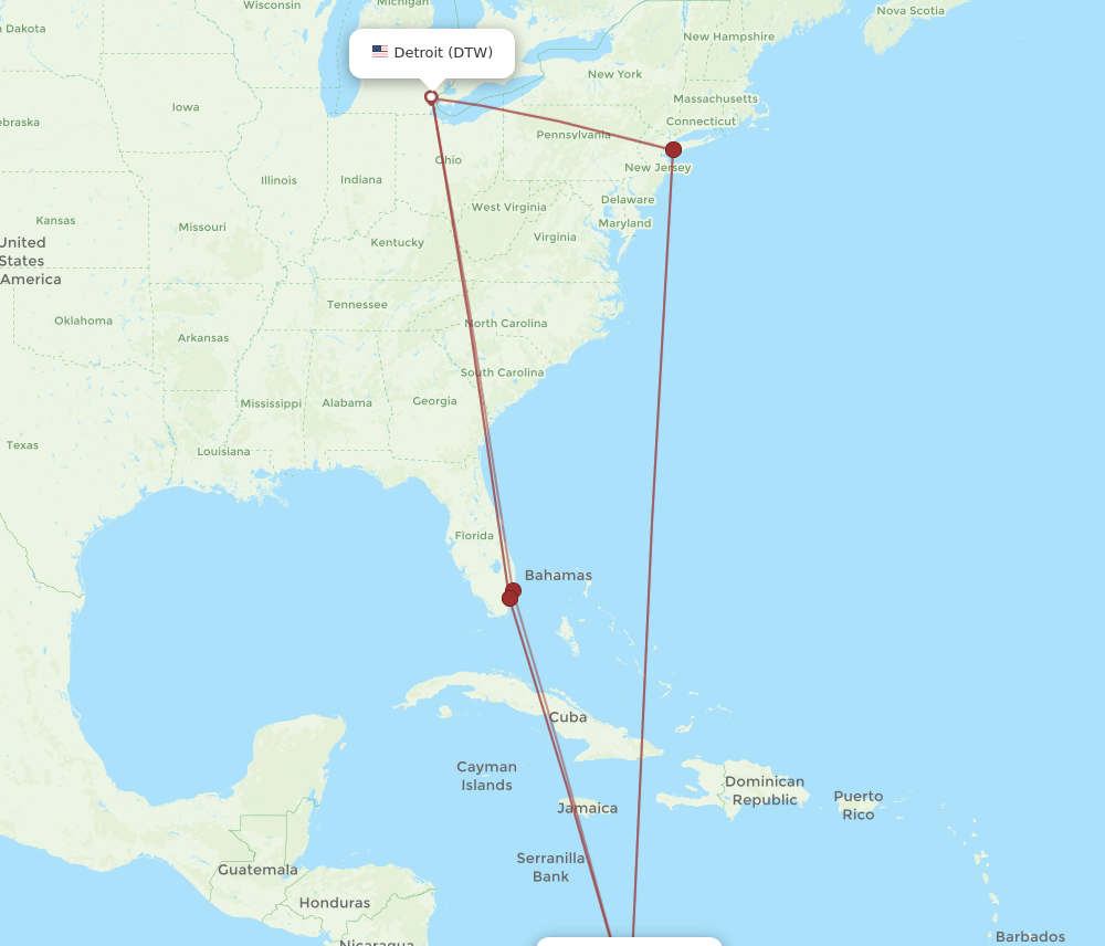 DTW-CTG flight routes