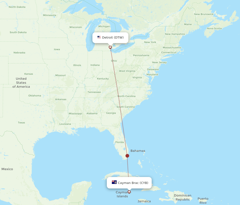 DTW-CYB flight routes