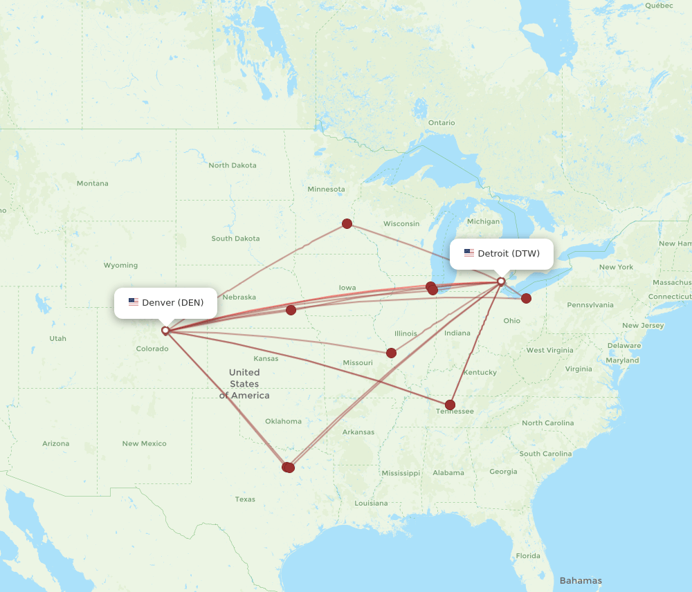 DTW-DEN flight routes