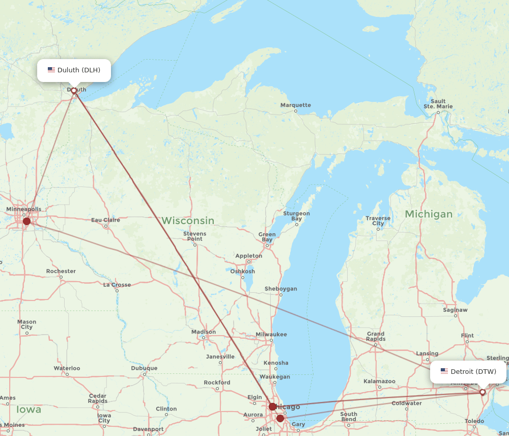 DTW-DLH flight routes
