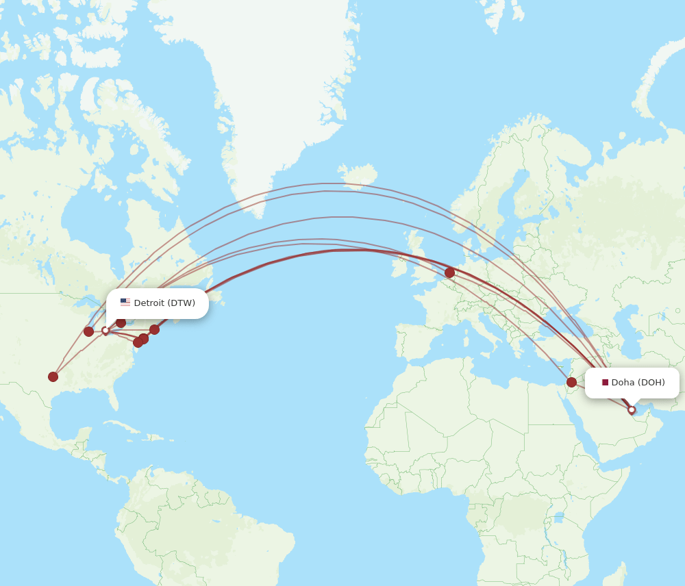 DTW-DOH flight routes