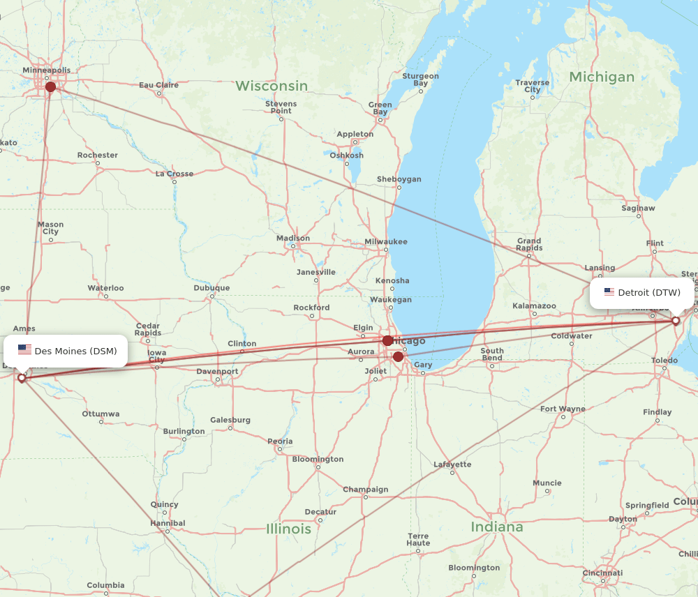 DTW-DSM flight routes