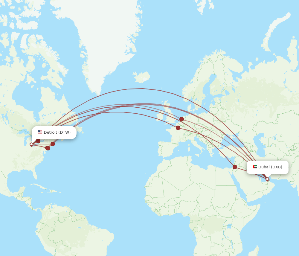 DTW-DXB flight routes