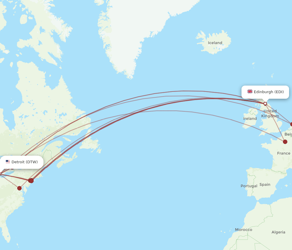 DTW-EDI flight routes