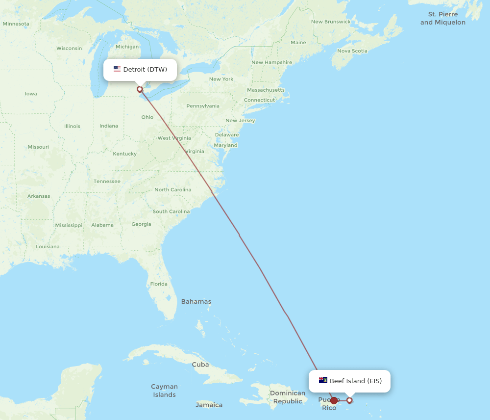 DTW-EIS flight routes