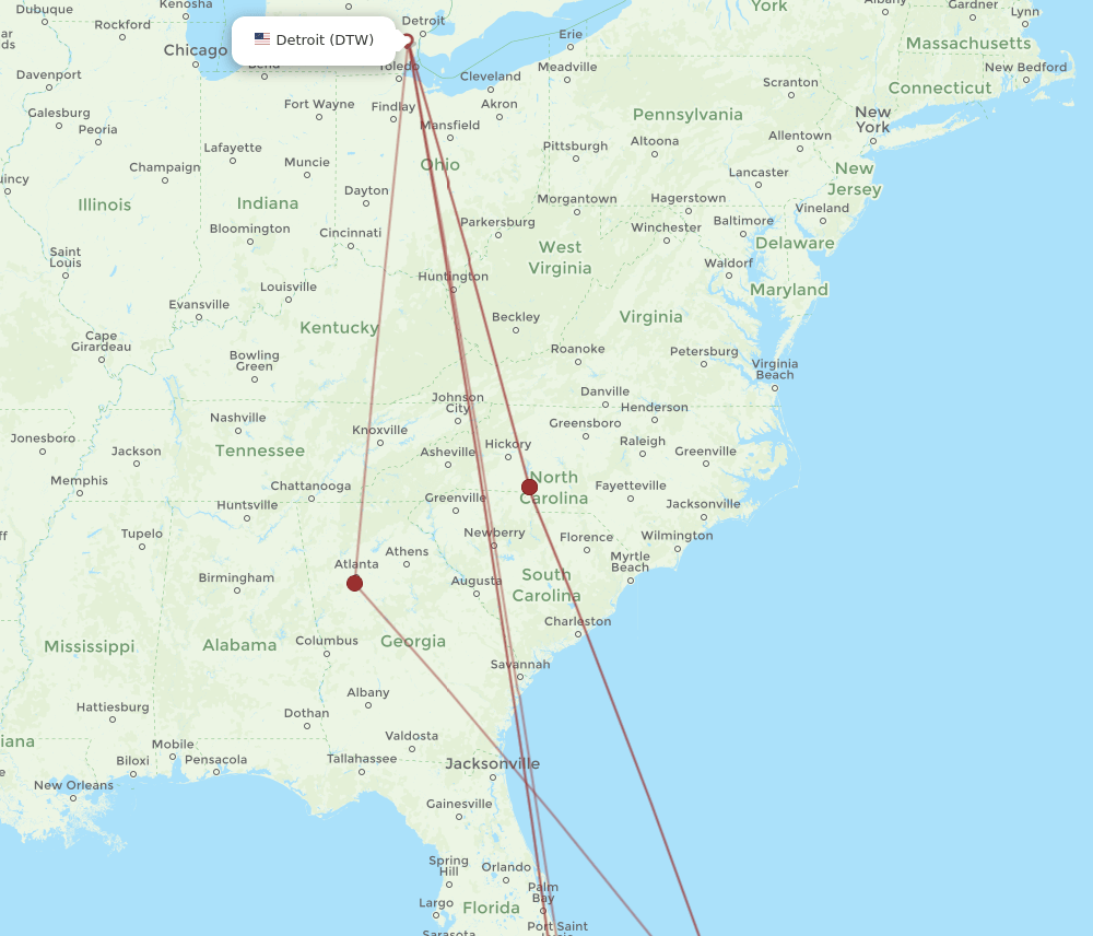 DTW to ELH flights and routes map