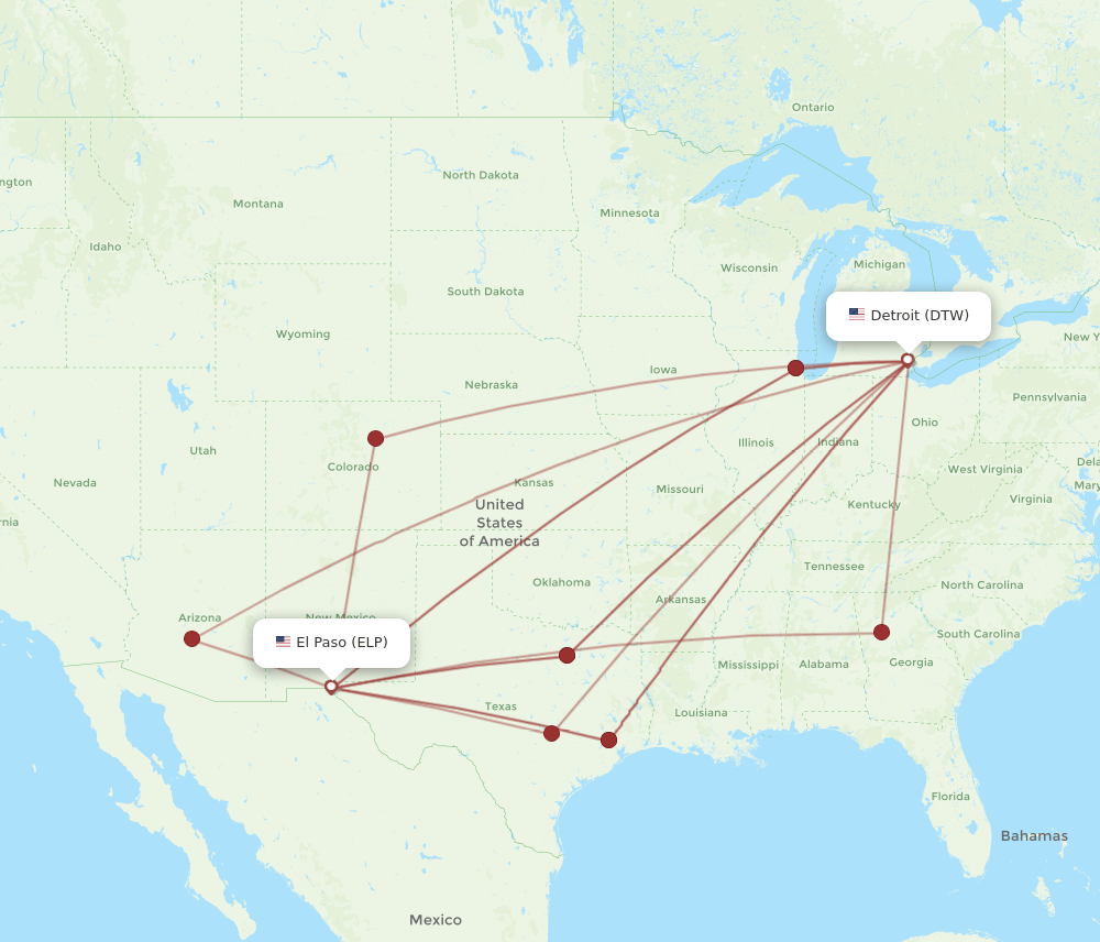 DTW-ELP flight routes