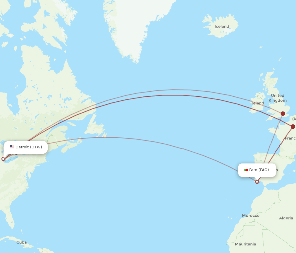 DTW-FAO flight routes