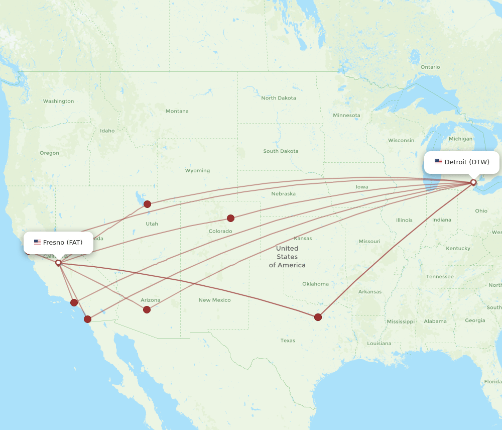 DTW-FAT flight routes