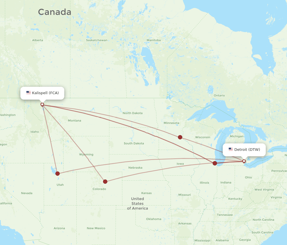 DTW-FCA flight routes