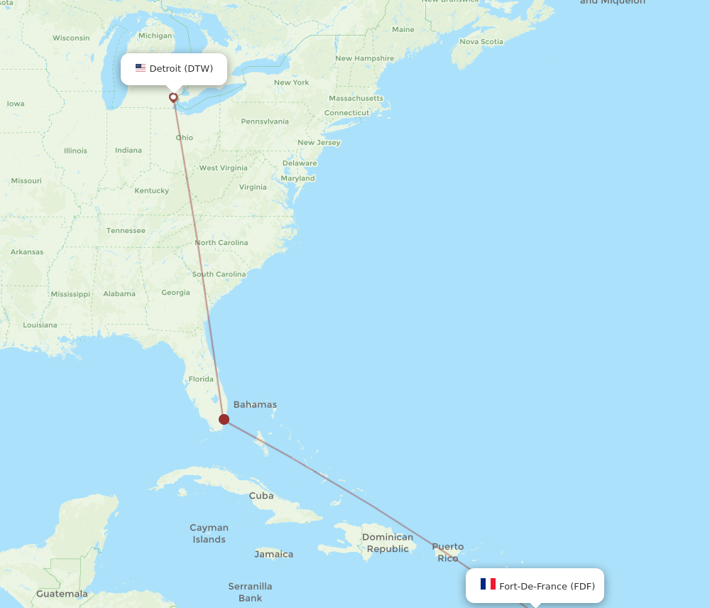 DTW-FDF flight routes