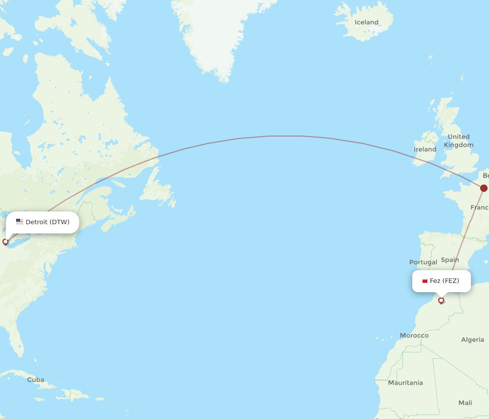 DTW-FEZ flight routes