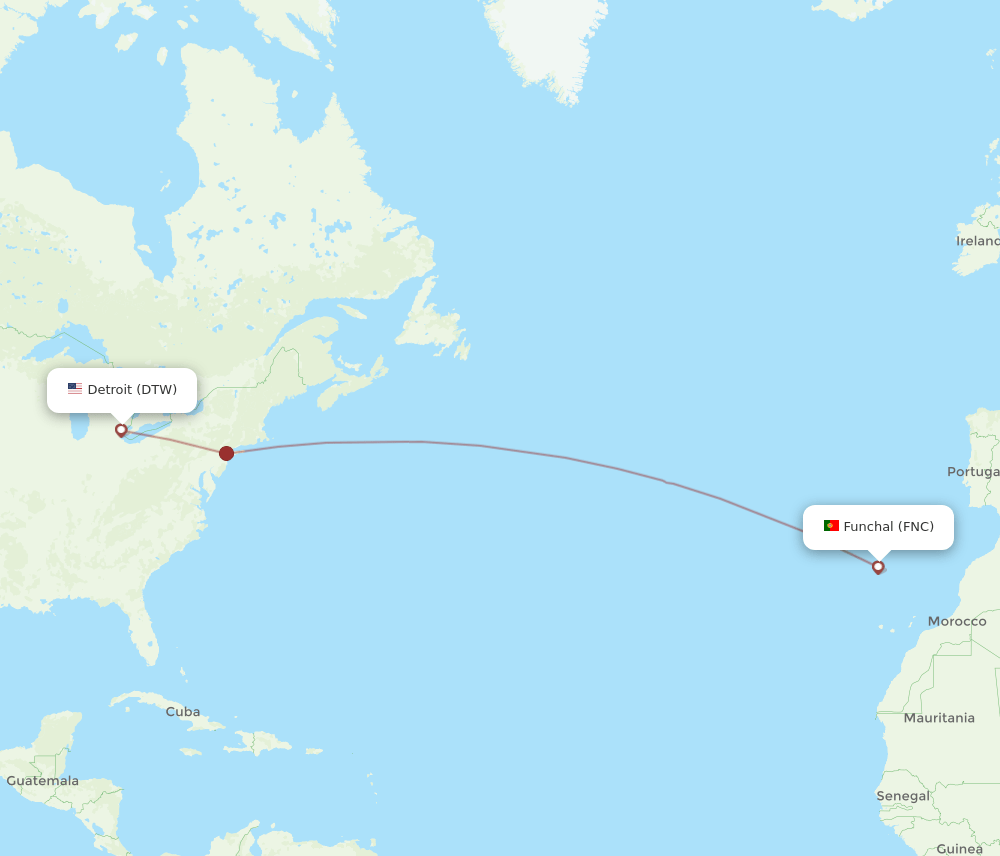 DTW-FNC flight routes