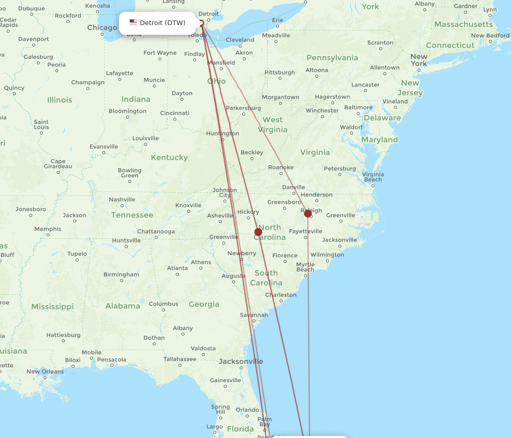 DTW-FPO flight routes