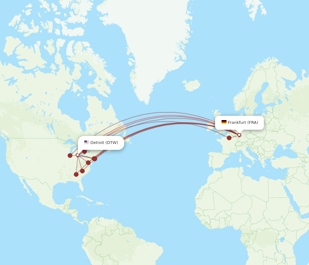 DTW-FRA flight routes