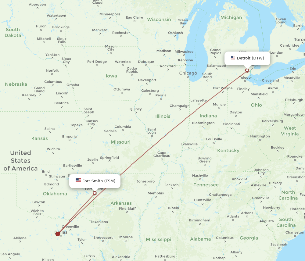 DTW-FSM flight routes