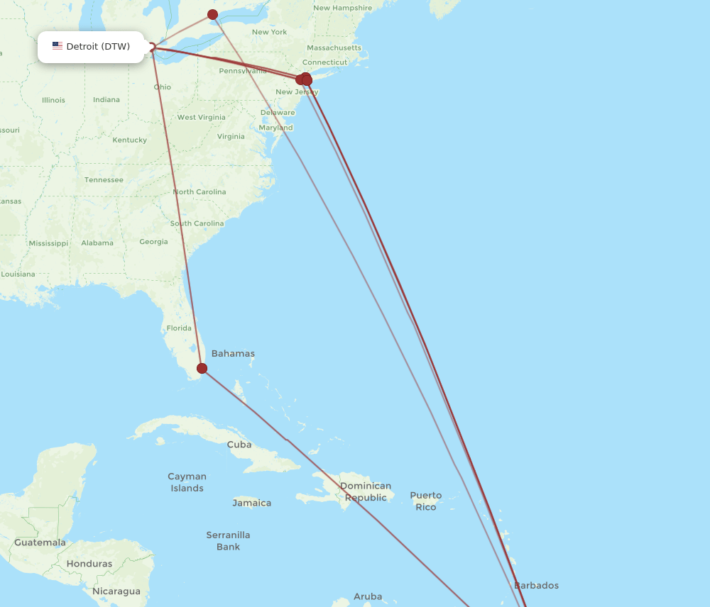 DTW-GEO flight routes