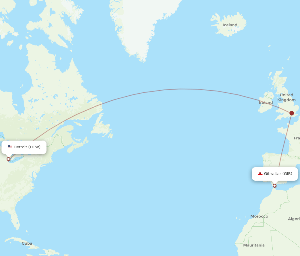 DTW to GIB flights and routes map