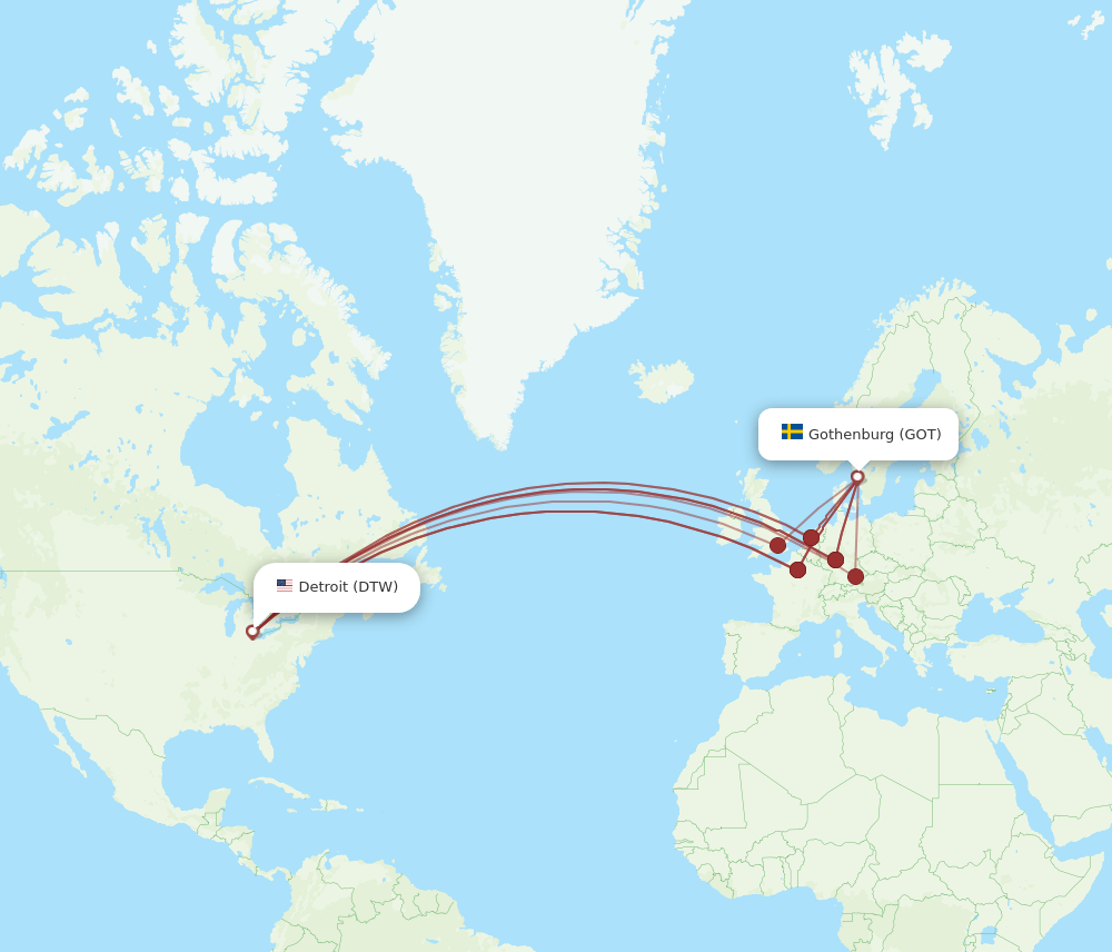 DTW-GOT flight routes
