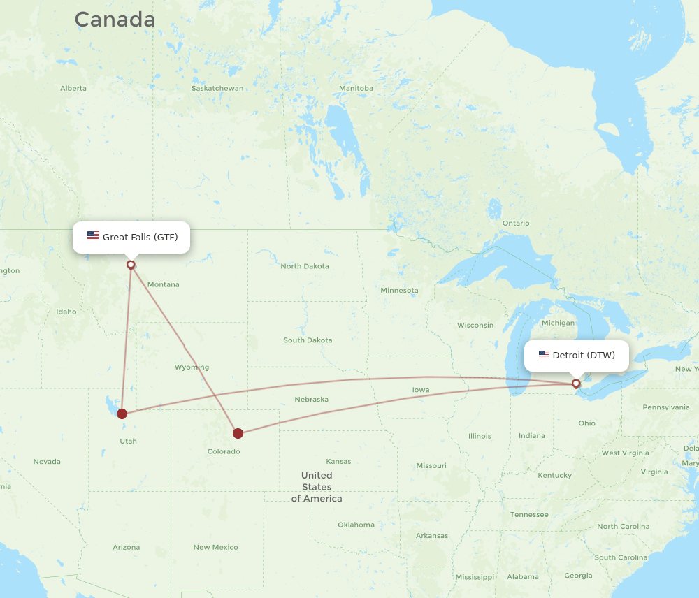 DTW-GTF flight routes