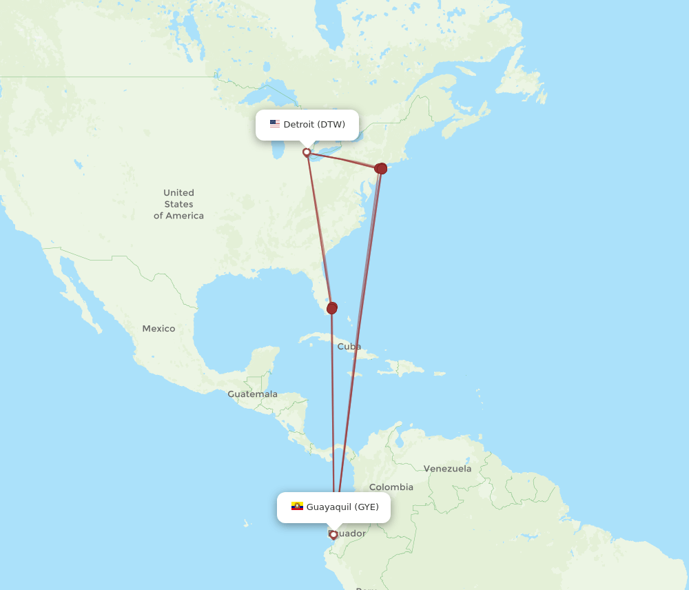 DTW-GYE flight routes