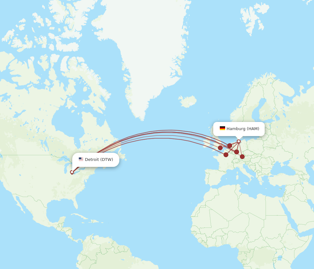 DTW to HAM flights and routes map