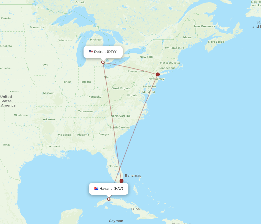 DTW-HAV flight routes