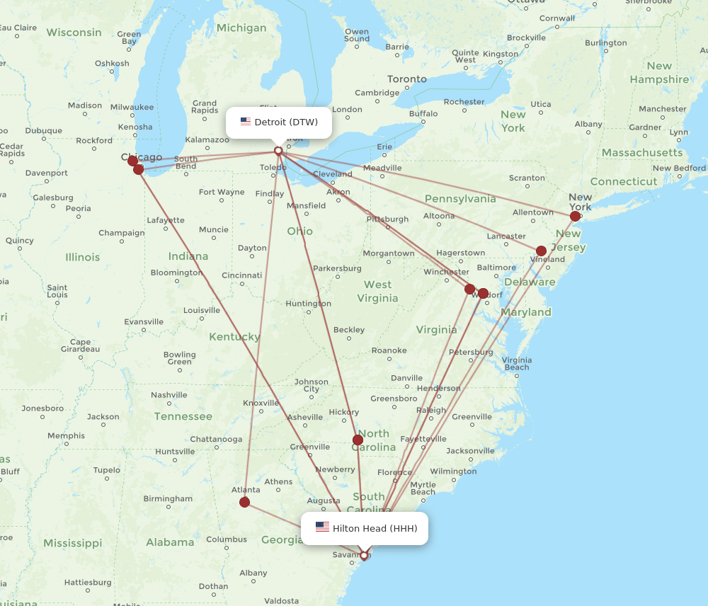 DTW-HHH flight routes