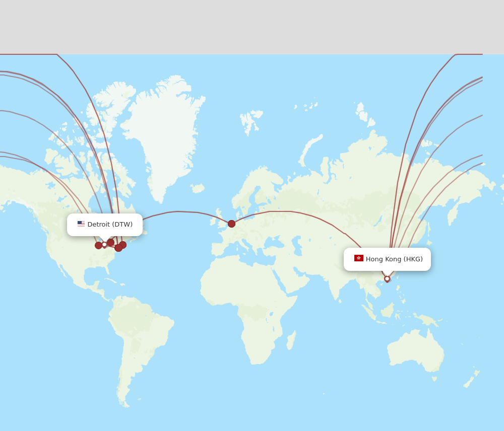 DTW-HKG flight routes