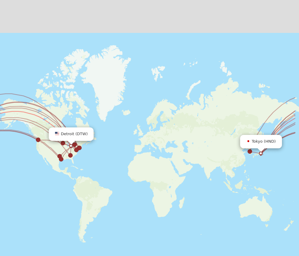 DTW-HND flight routes
