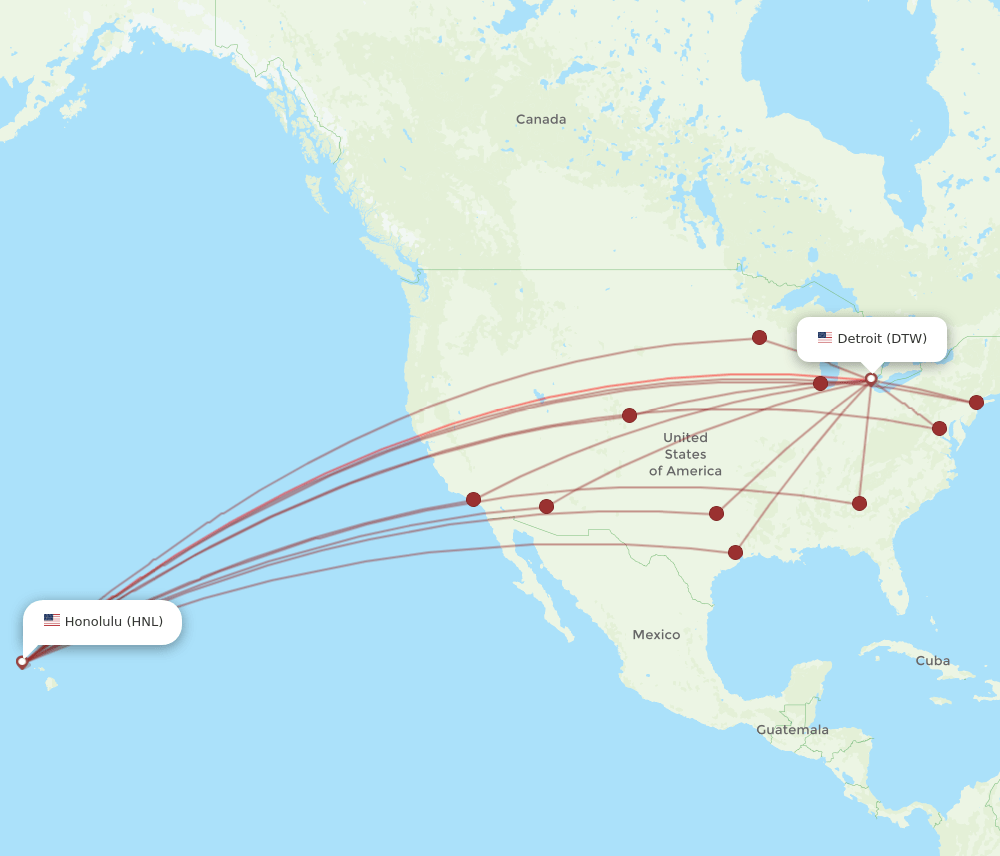 DTW-HNL flight routes