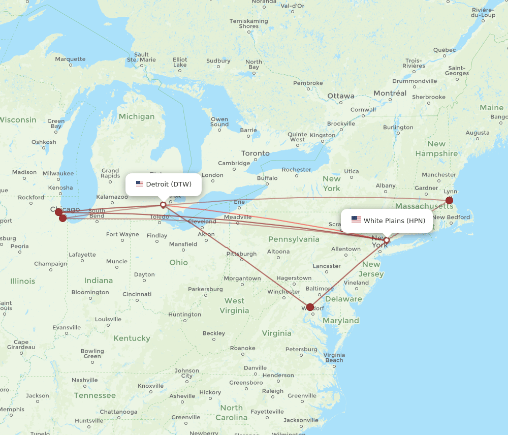 DTW-HPN flight routes