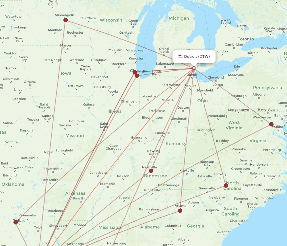 DTW-IAH flight routes