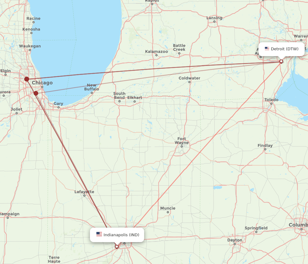 DTW-IND flight routes
