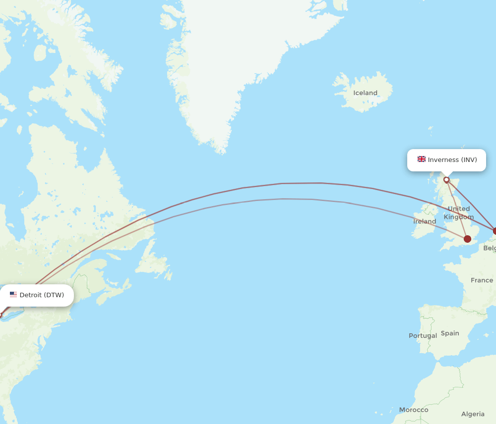 DTW-INV flight routes