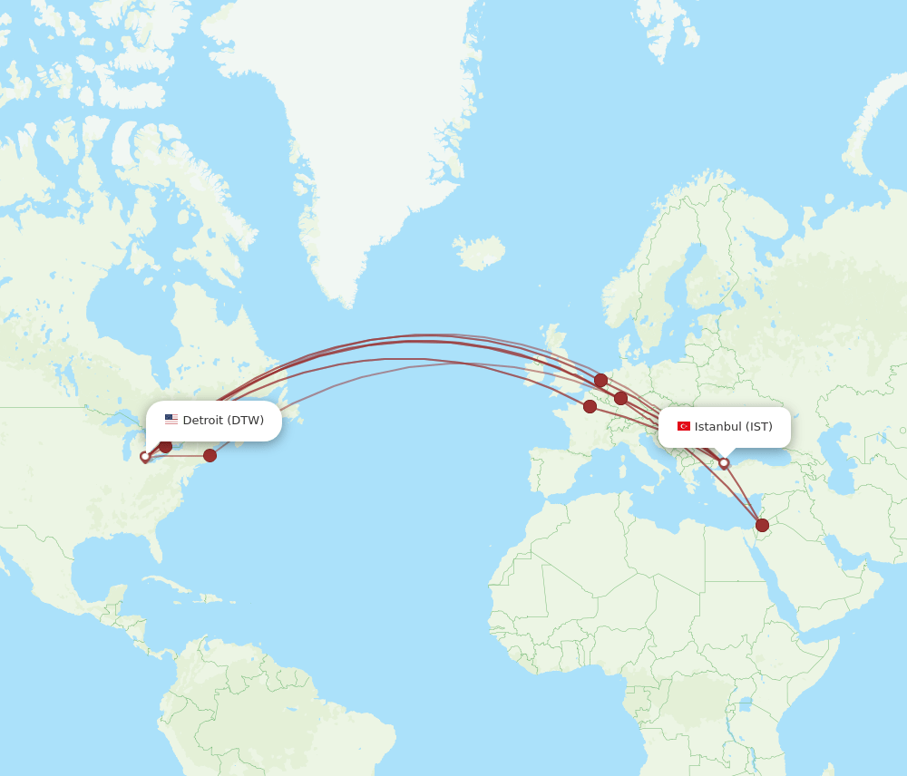 DTW-IST flight routes
