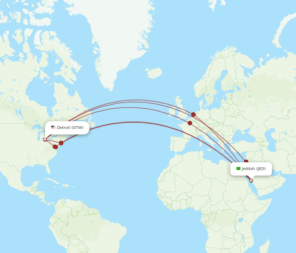 DTW-JED flight routes