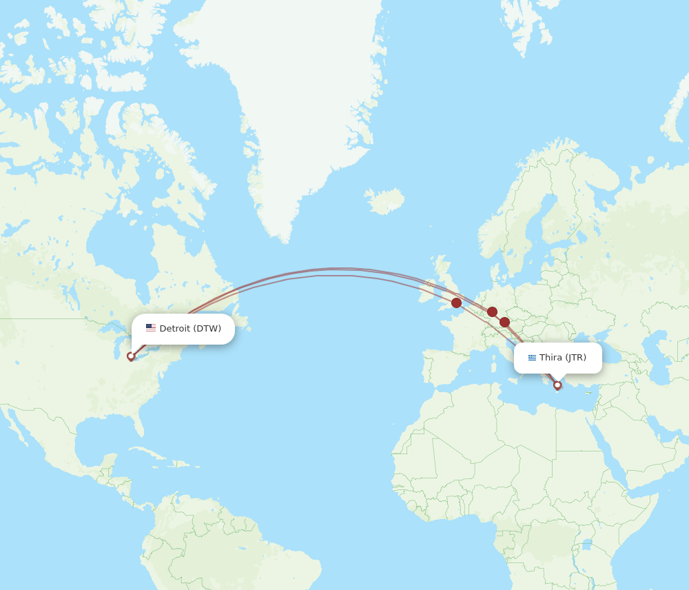 DTW-JTR flight routes