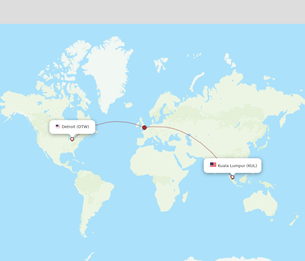 DTW-KUL flight routes
