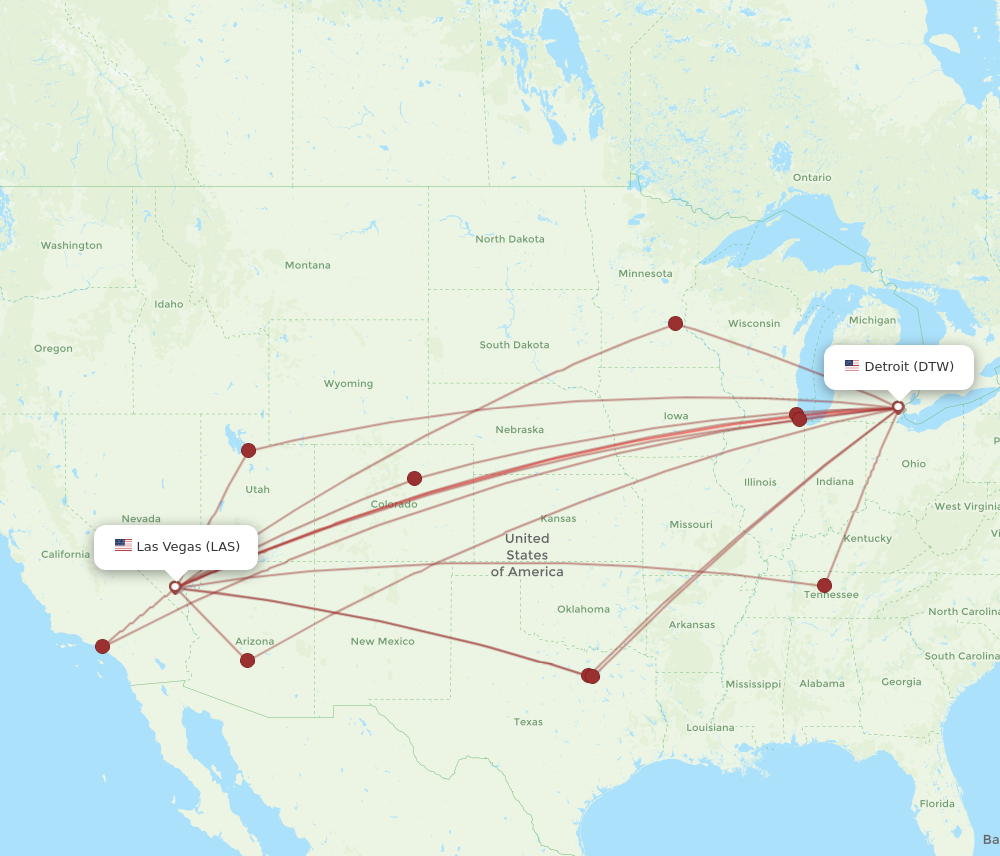 DTW to LAS flights and routes map