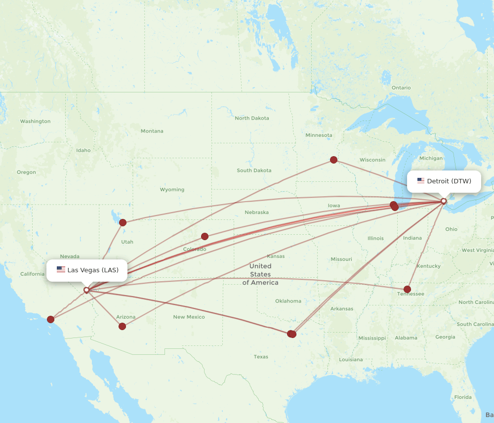 DTW to LAS flights and routes map