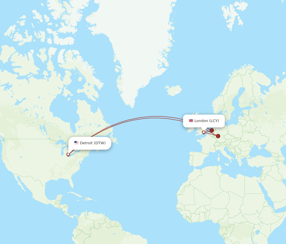 DTW-LCY flight routes