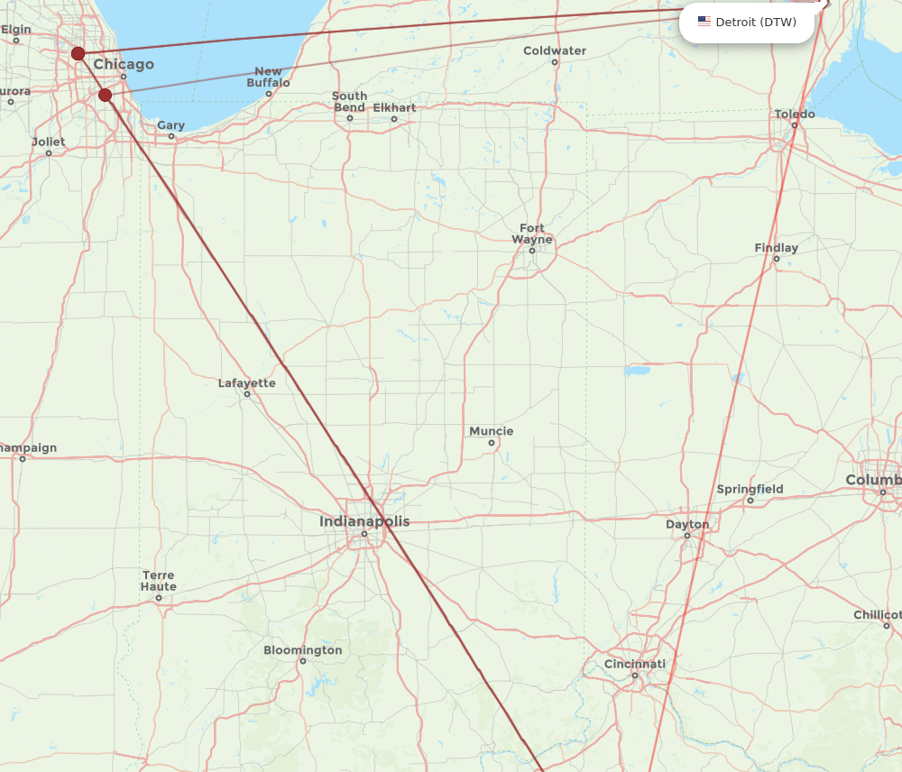 DTW-LEX flight routes
