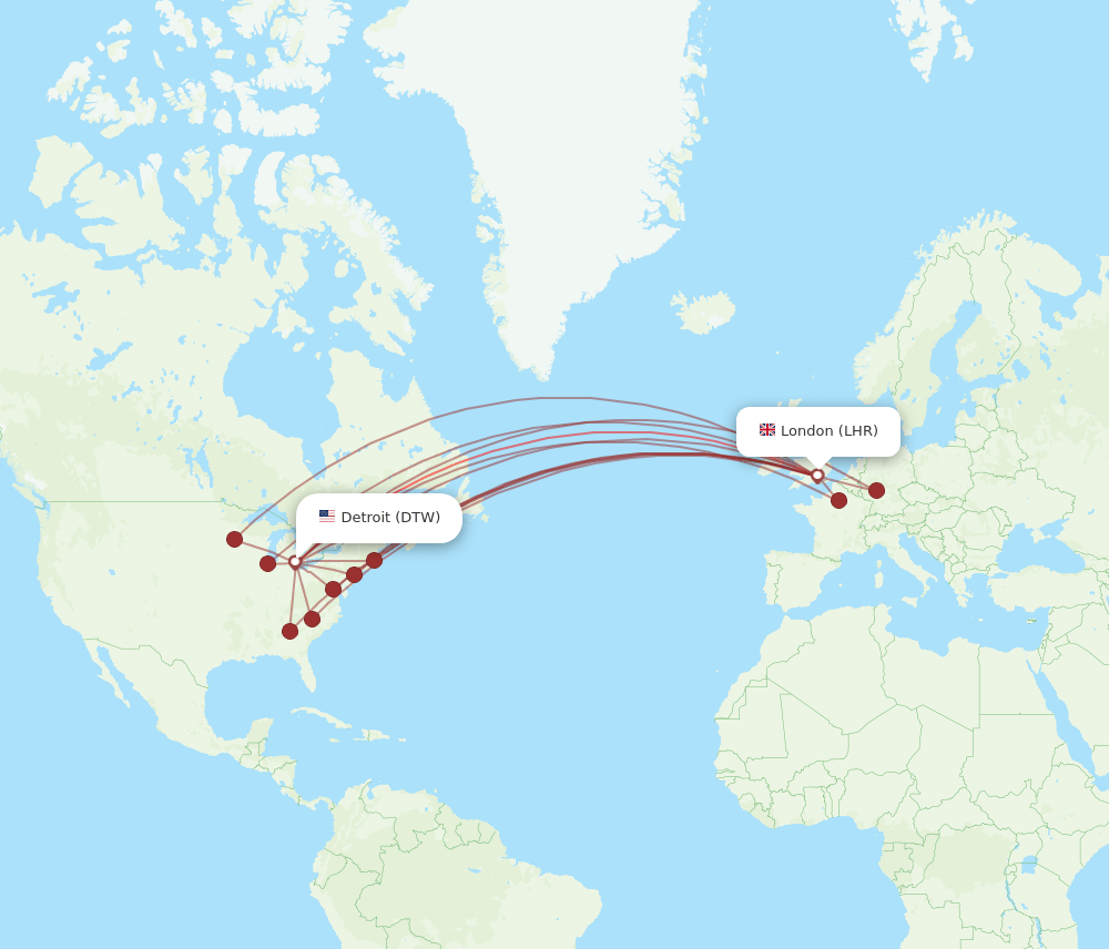 DTW-LHR flight routes
