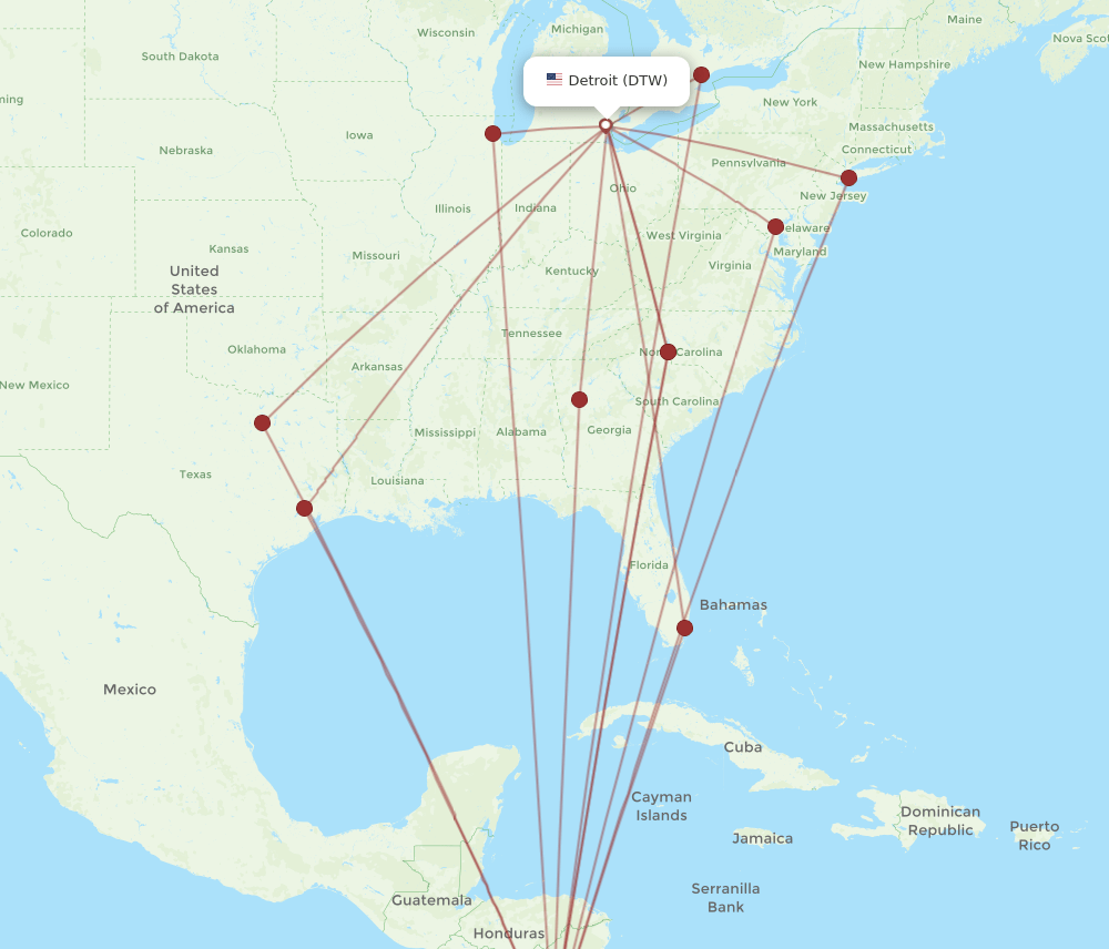 DTW-LIR flight routes