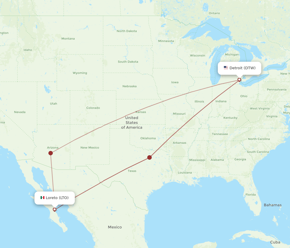 DTW-LTO flight routes